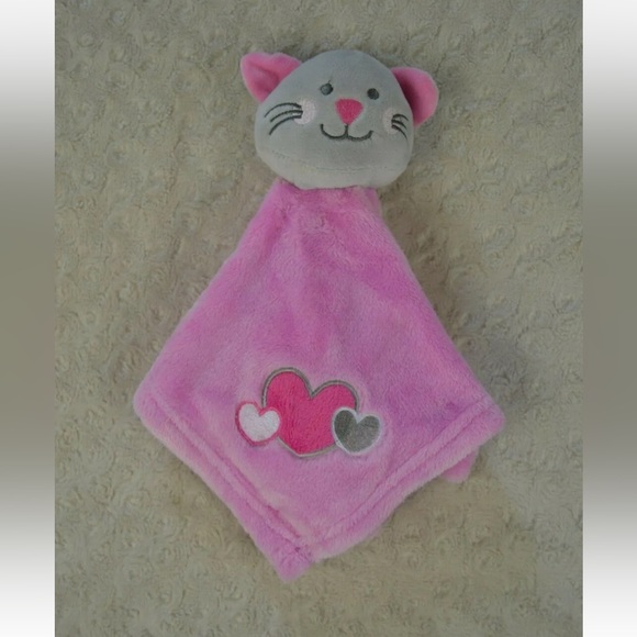 Little Beginnings Kitty Cat Lovey Security Blanket Pink Gray Hearts Plush Soft
